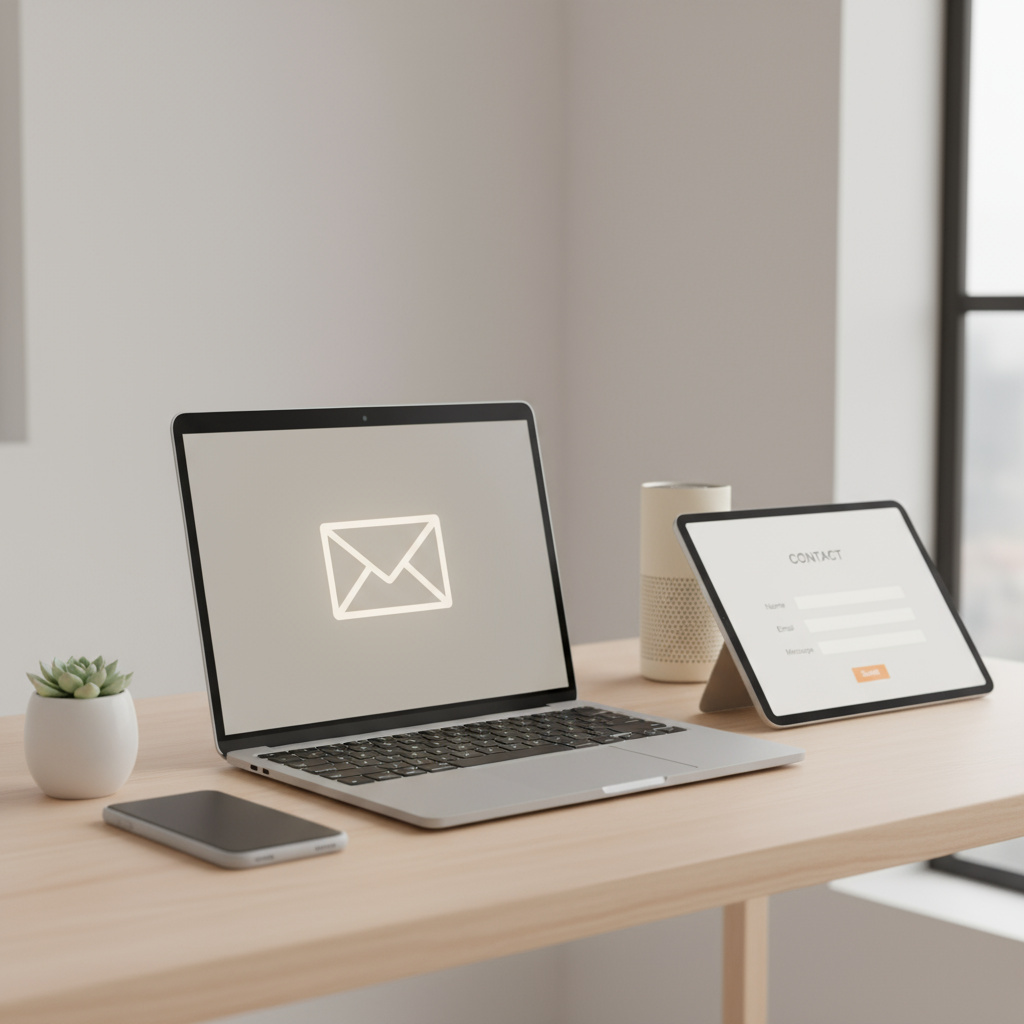 Telefon, E‑Mail‑Icon und Formular